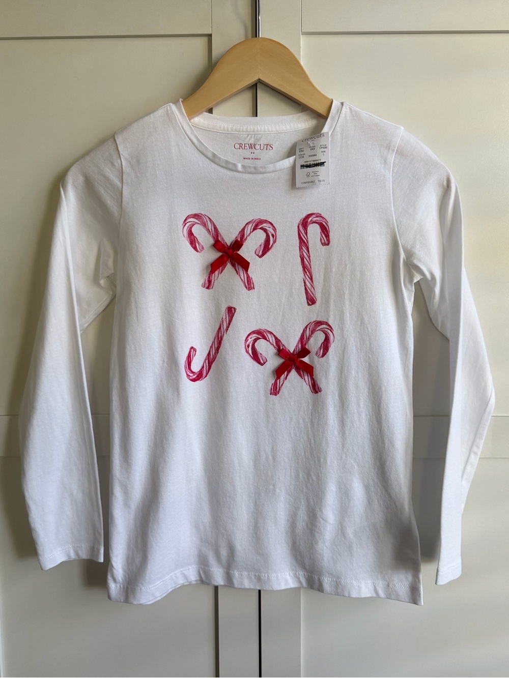 Crewcuts Long-Sleeve Ribbon Candy Cane Graphic Tee Size Large